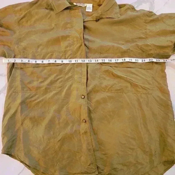 VTG Ann Taylor Women 100% Silk Long Sleeve Blouse Olive Green Size Large - Picture 9 of 10